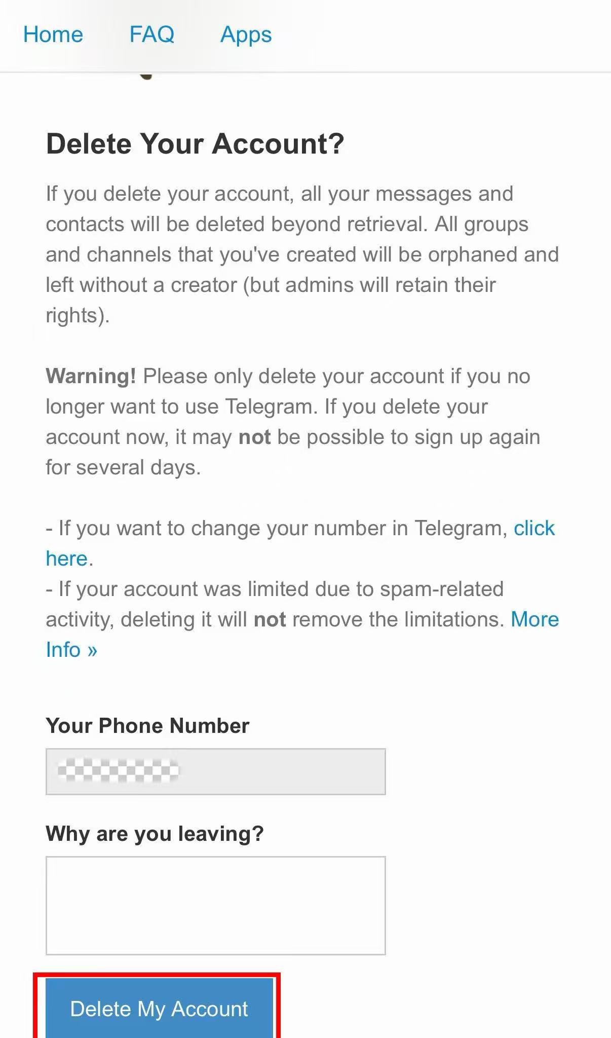 Delete My Account 按鈕